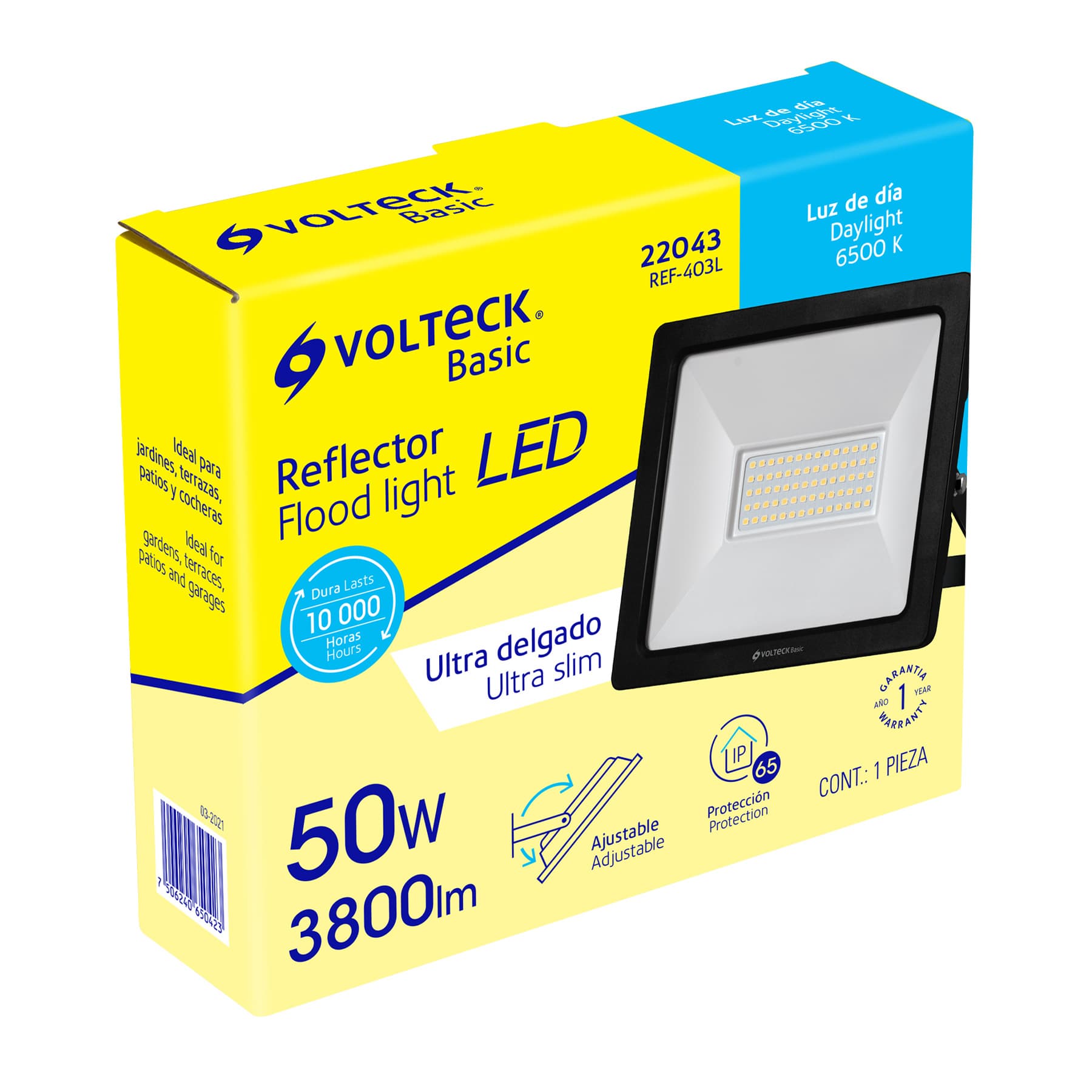 Reflector ultra delgado LED 50 W luz de día, Volteck Basic, 22043