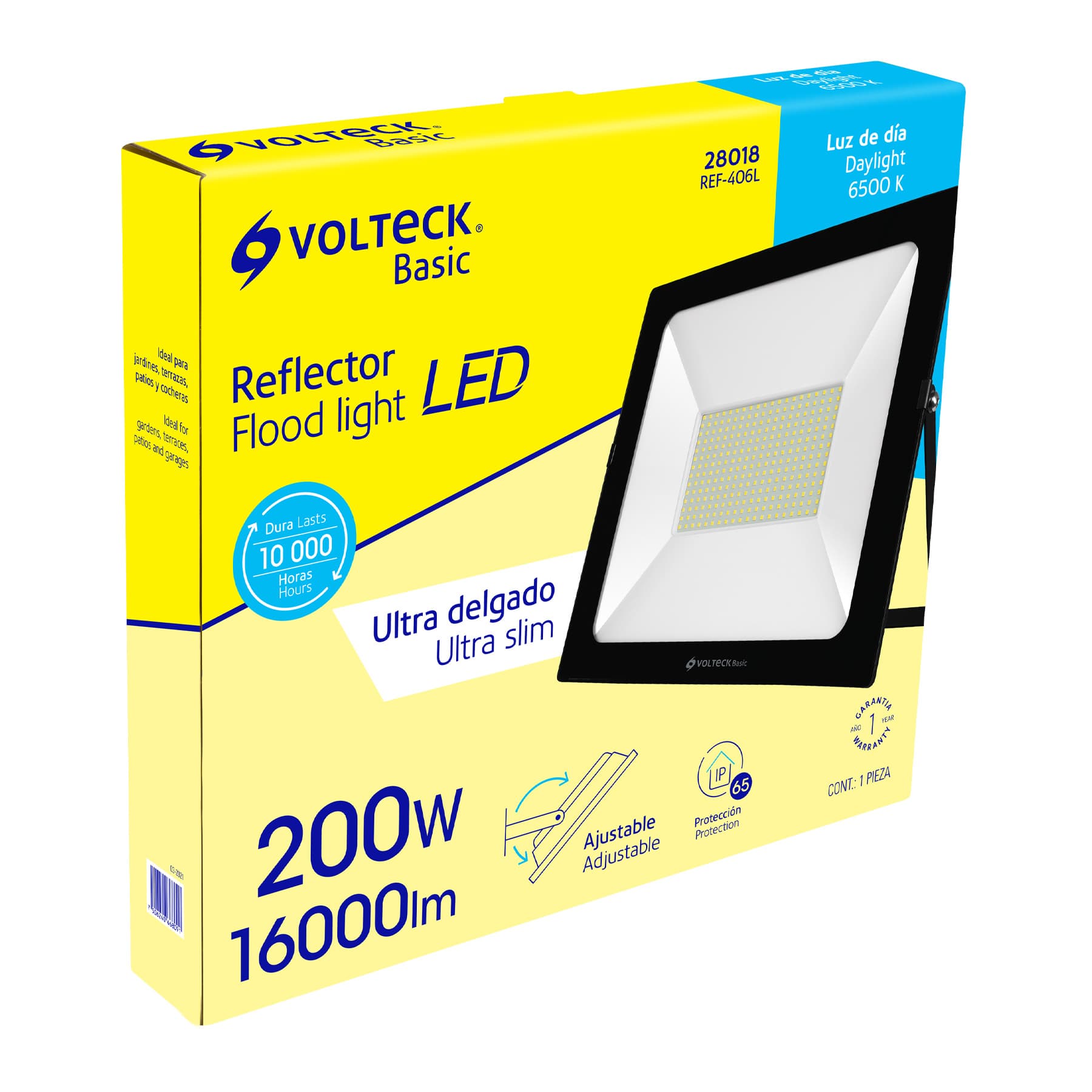 Reflector ultra delgado LED 200 W luz de día, Volteck Basic, 28018