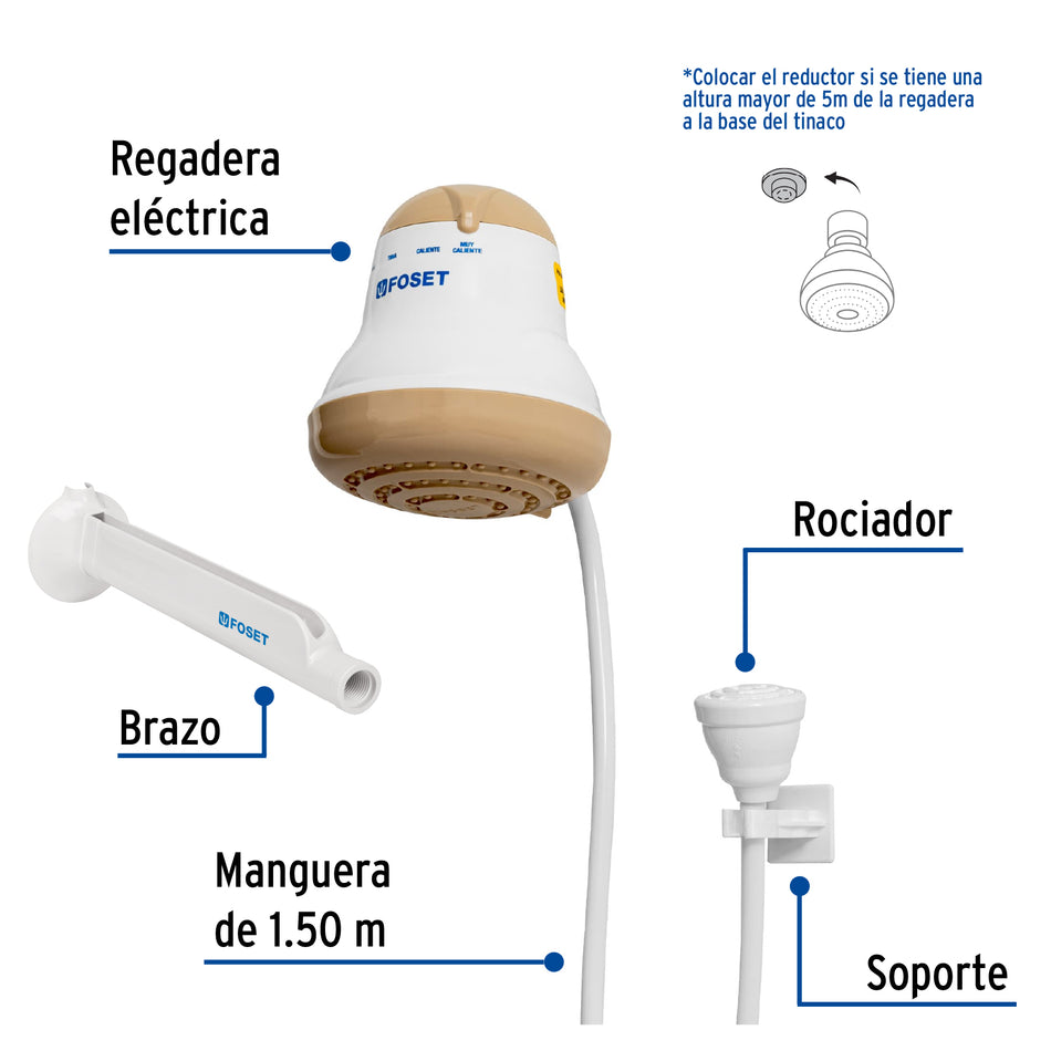 Regadera eléctrica, 4 temperaturas, 14.5cm, beige, Foset Caja con 4, 45156