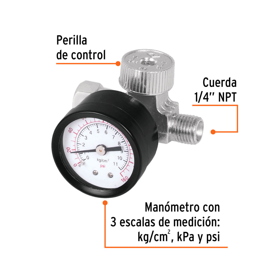 Regulador de aire con manómetro, cuerda 1/4 NPT, Truper Caja con 2, 19239