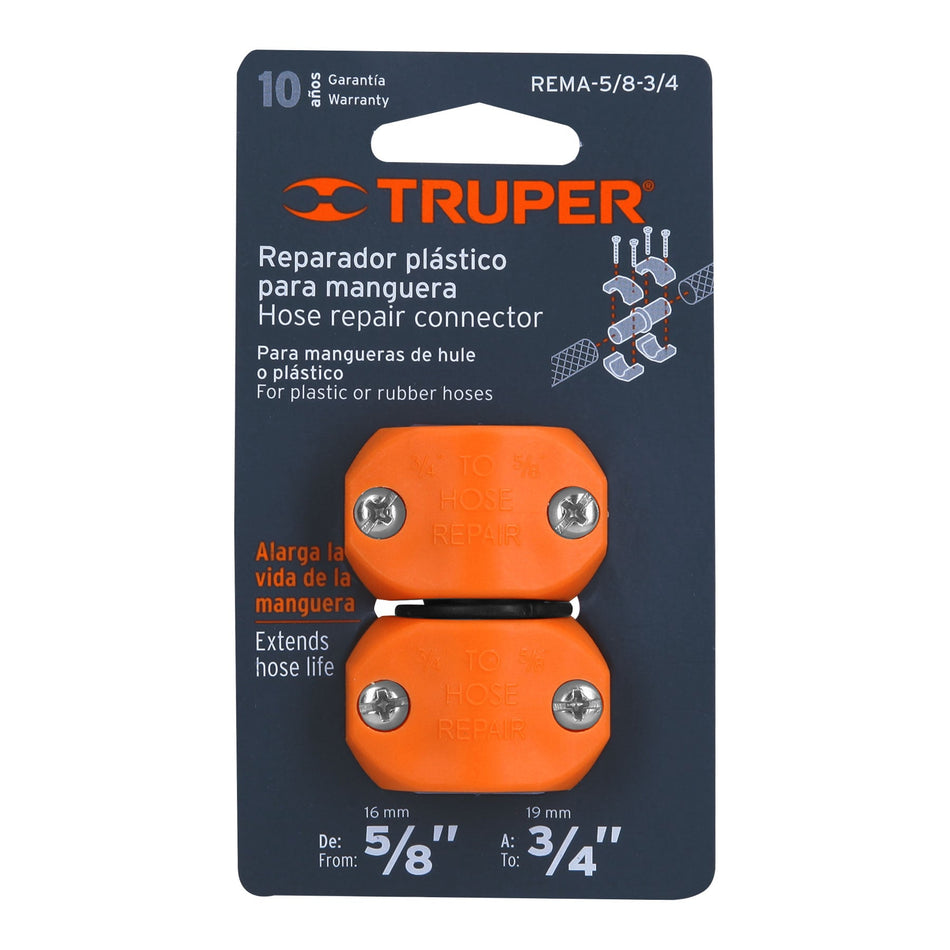 Reparador 5/8'-3/4' de ABS para manguera, Truper Caja con 12, 12720
