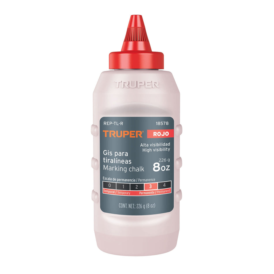 Gis rojo para tiralíneas, alta visibilidad, 8 oz, Truper Caja con 6, 18578
