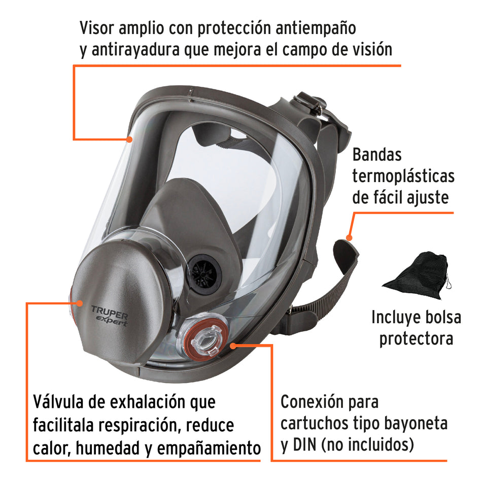 Respirador de cara completa, Truper, 102530