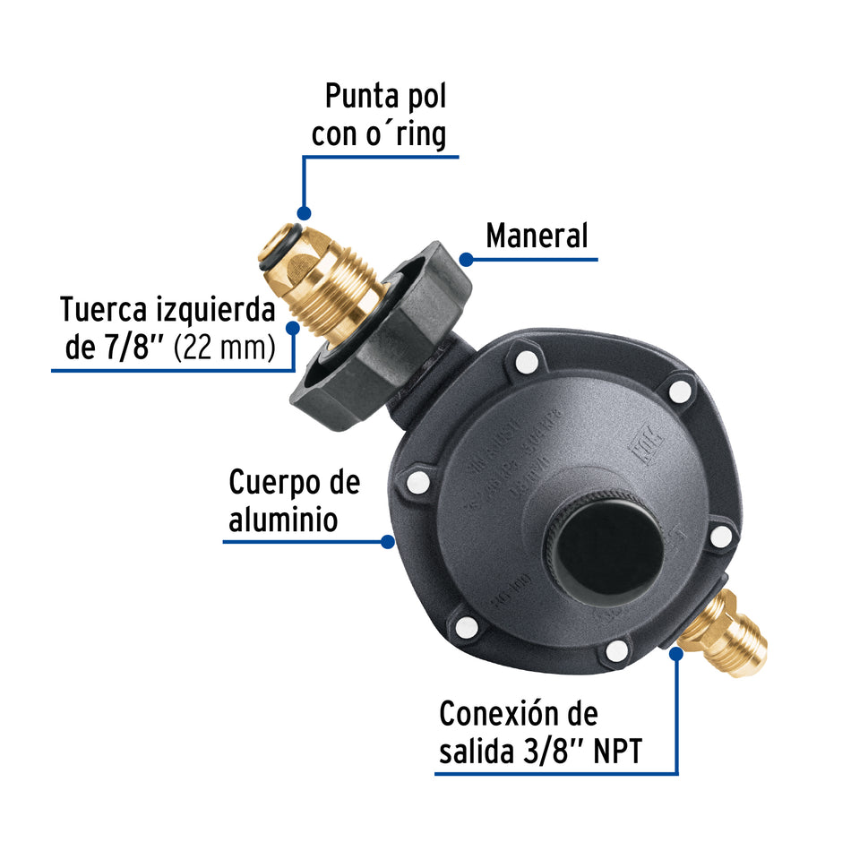 Regulador de gas 1 vía con maneral, baja presión, Foset Caja con 4, 40709