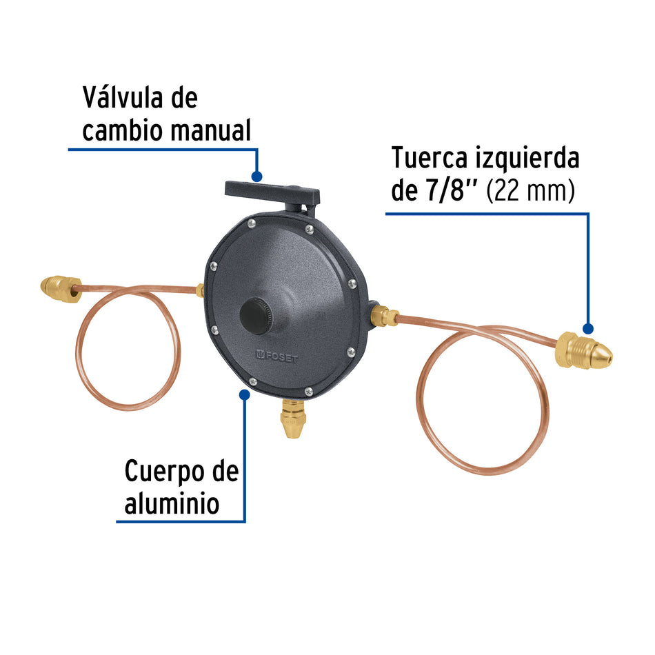 Regulador de gas L.P. de 2 vías, Foset Caja con 4, 49226