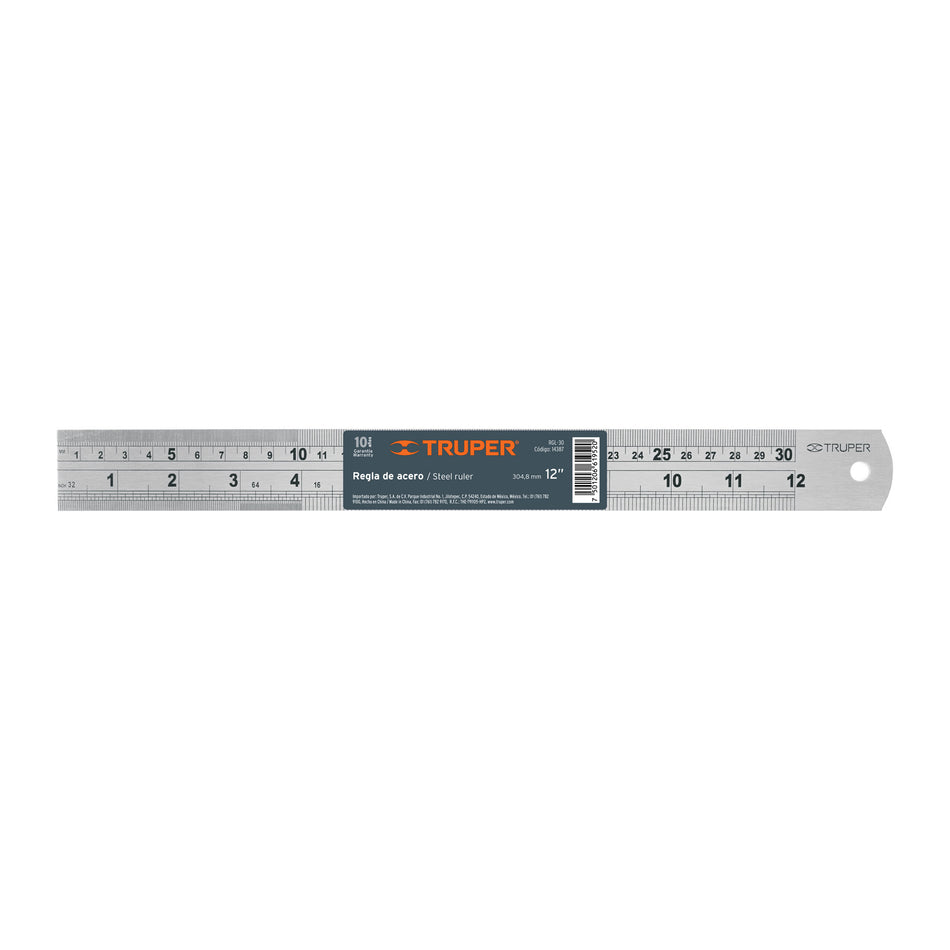 Regla 30 cm de acero inoxidable, Truper Caja con 12, 14387