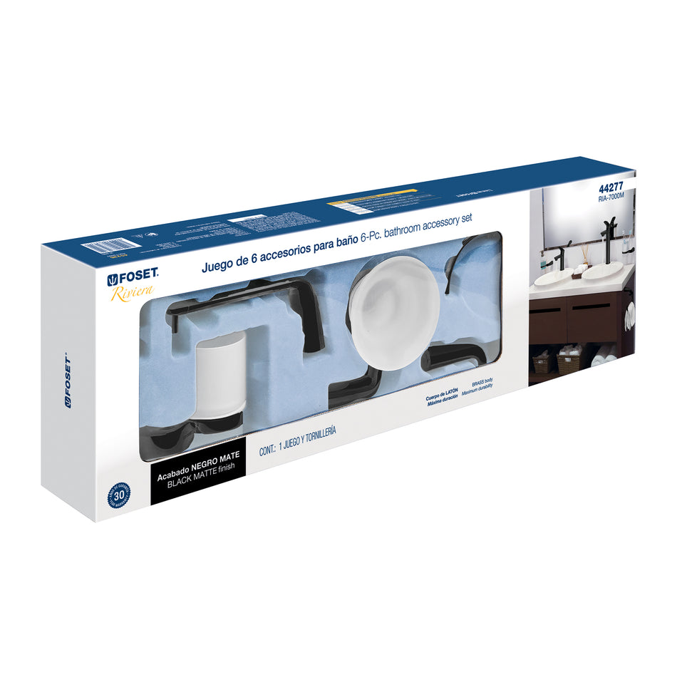 Juego de 6 accesorios para baño, negro, FOSET RIVIERA, 44277
