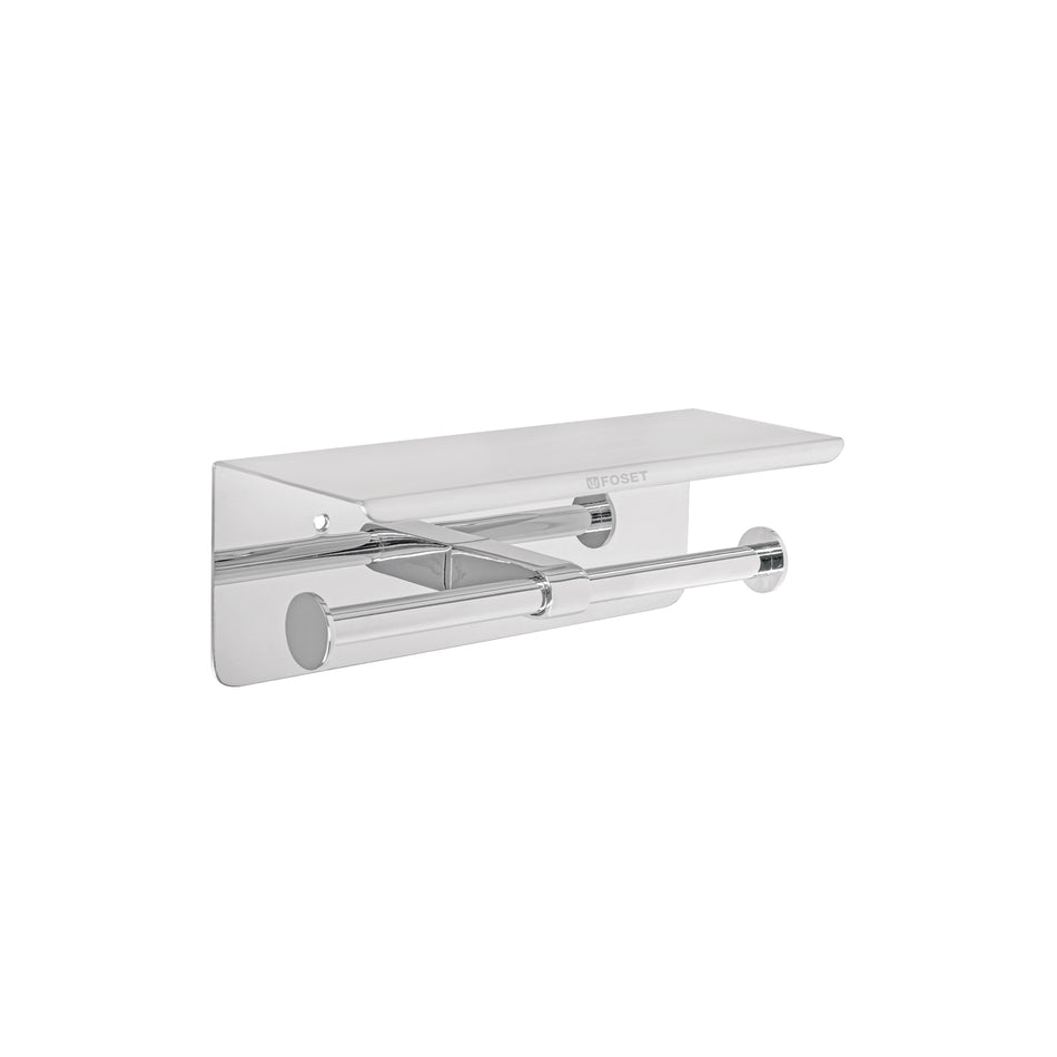 Portarrollo doble en cromo con soporte para celular, Riviera, 46356