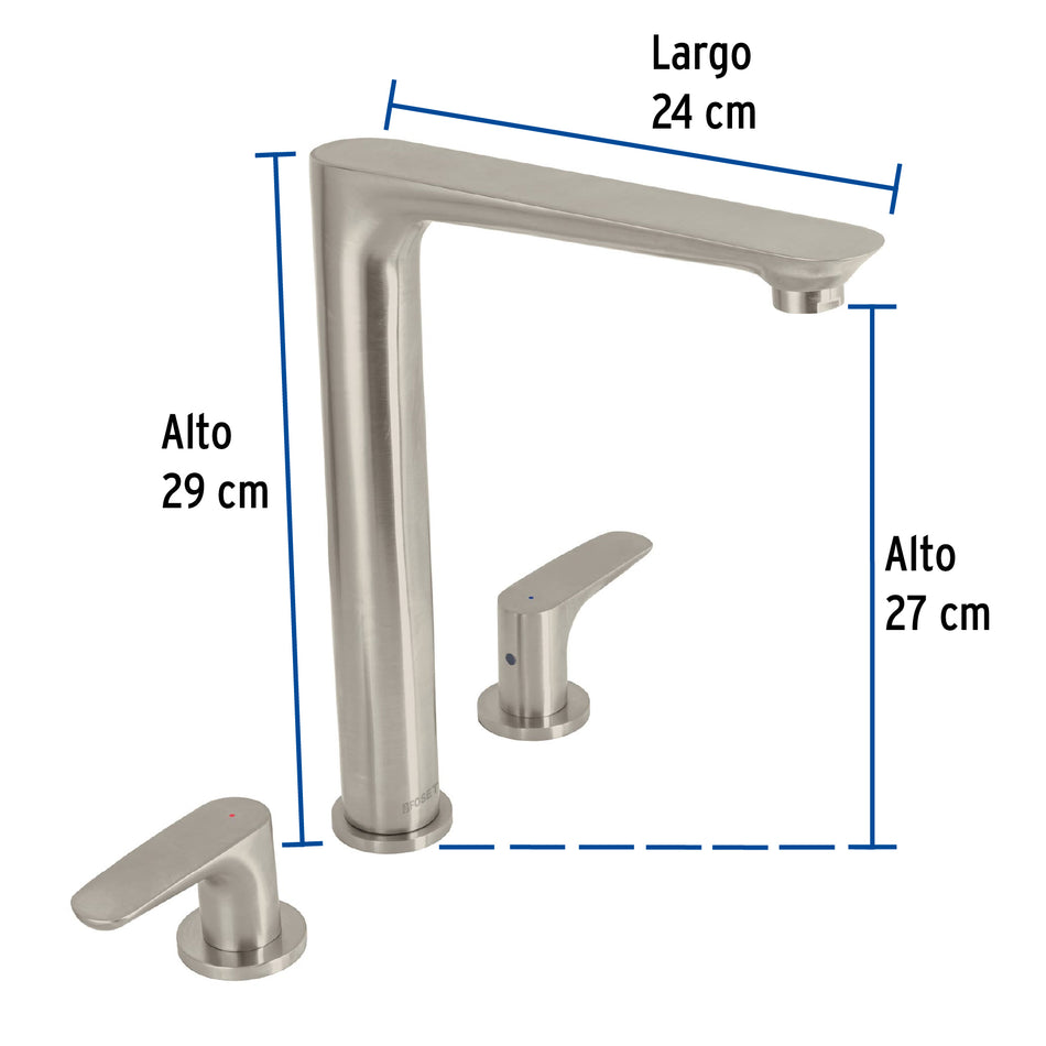 Mezcladora satín cuello alto para fregadero, Foset Riviera, 45181