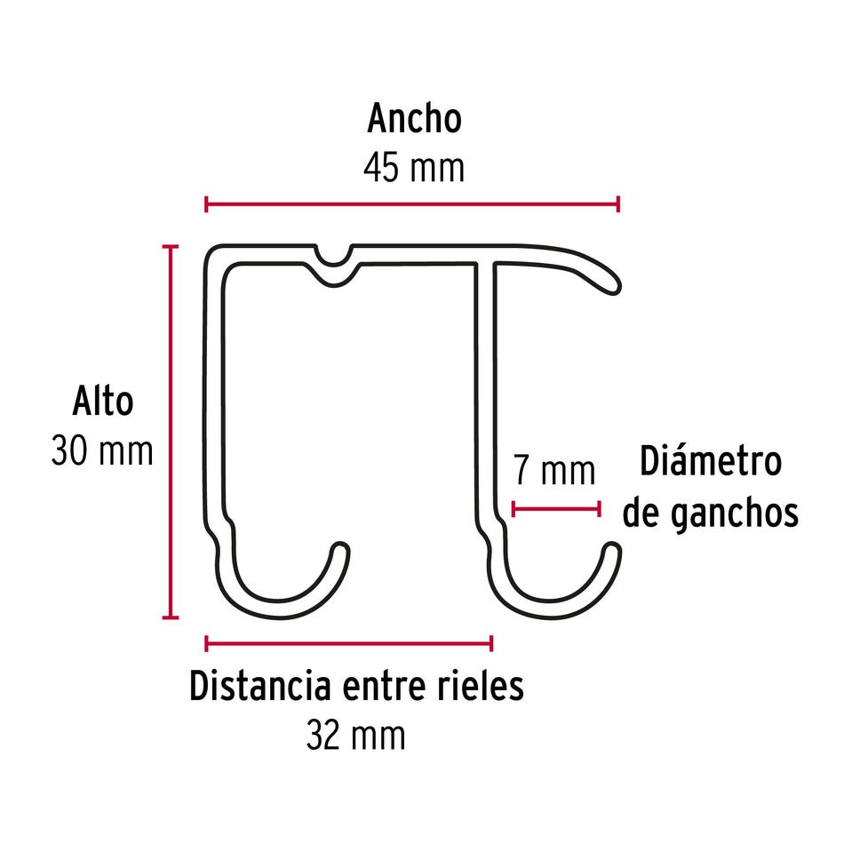 Riel superior 'JJ' de aluminio para puerta corrediza 2 m Caja con 10, 48972