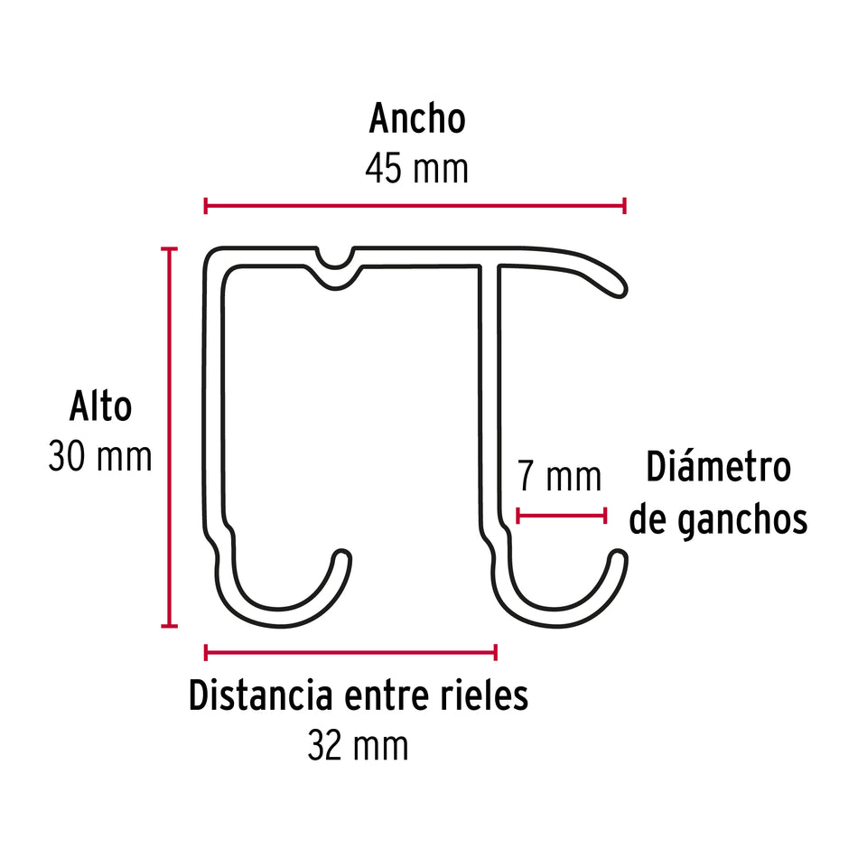 Riel superior 'JJ' de aluminio para puerta corrediza 3 m Caja con 10, 48973