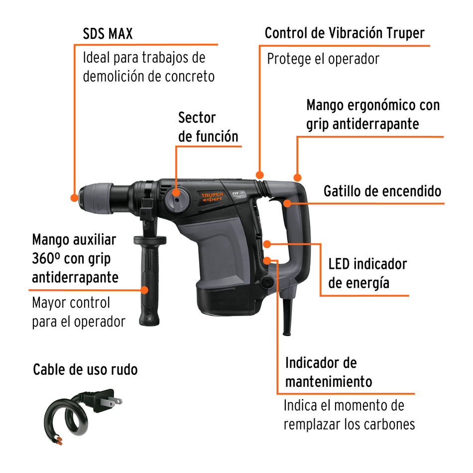 Rotomartillo SDS Max 6kg, 7J, 1100W, TRUPER EXPERT, 100868