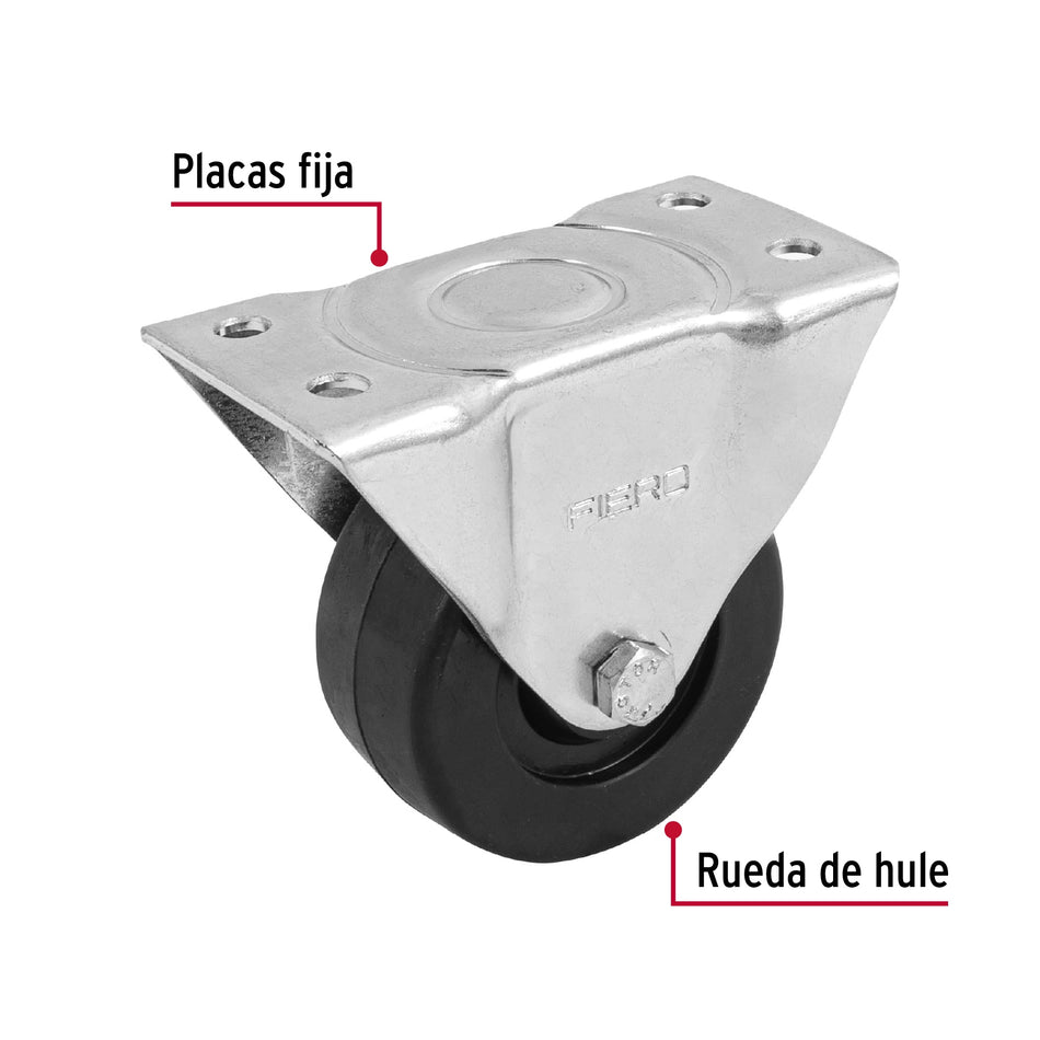 Rodaja hule 3', placa fija con buje, carga 90 kg, Fiero Caja con 4, 48599