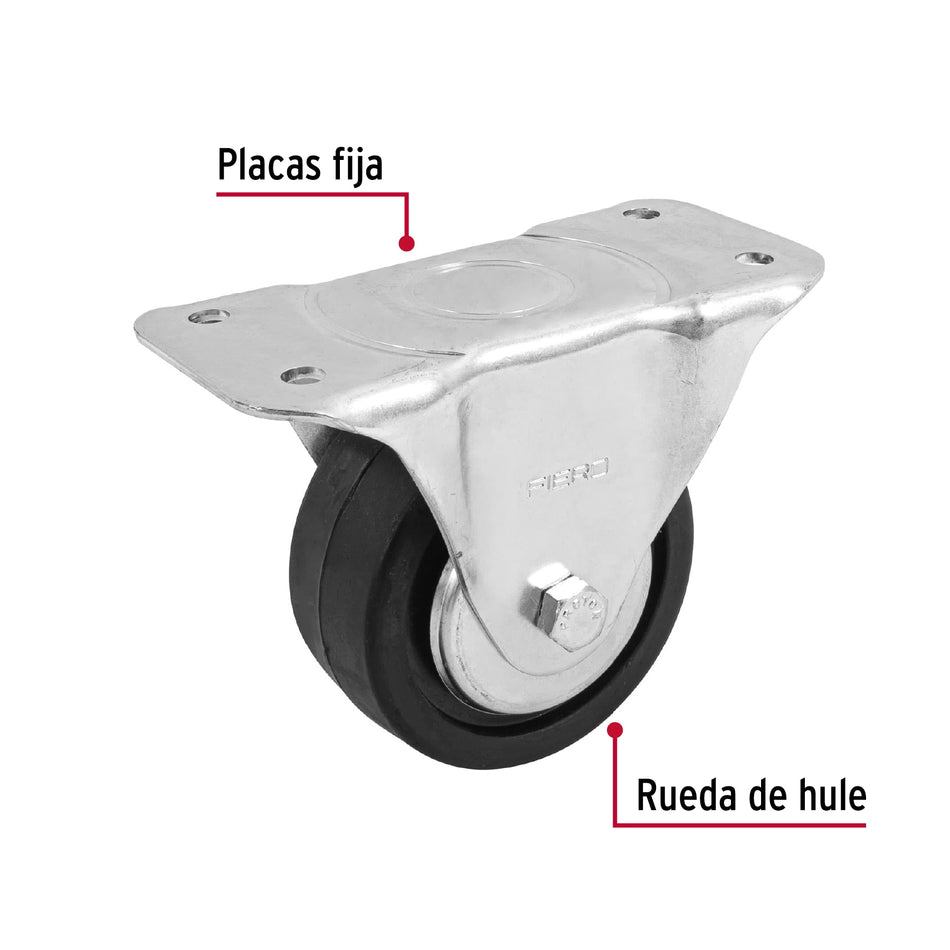 Rodaja hule 4', placa fija con balero, carga 100 kg, Fiero Caja con 4, 48601