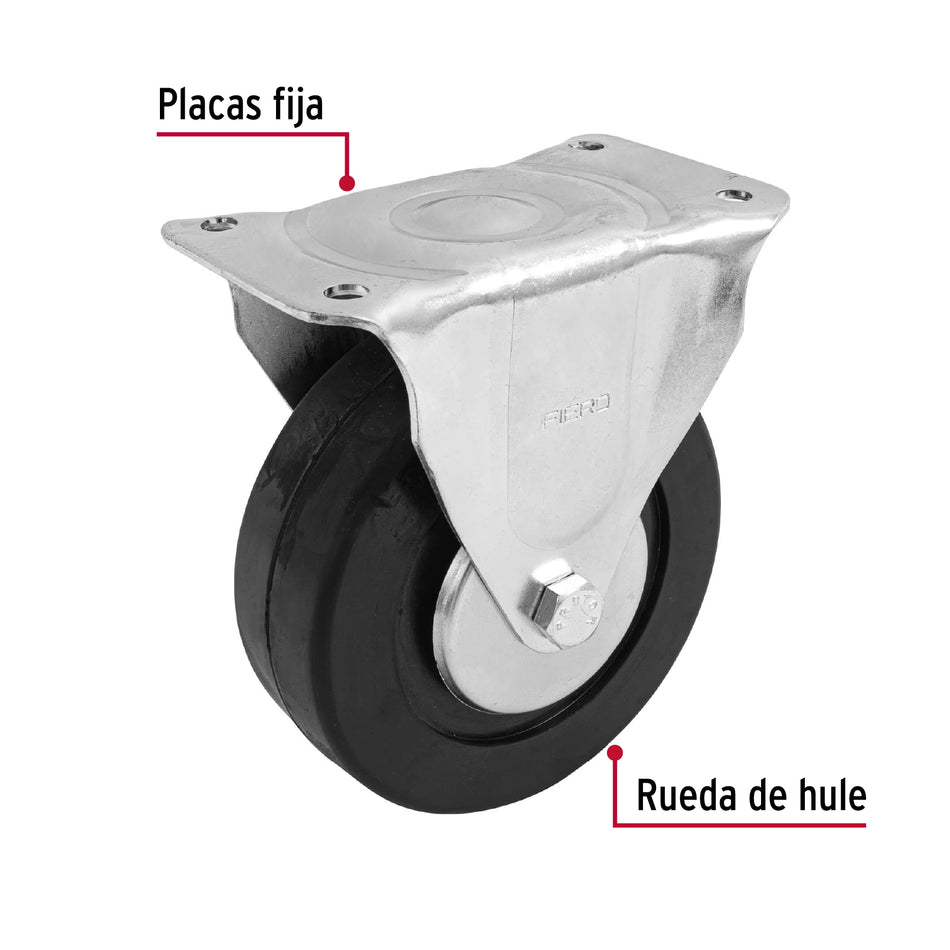 Rodaja hule 6', placa fija con balero, carga 150 kg, Fiero Caja con 2, 48602