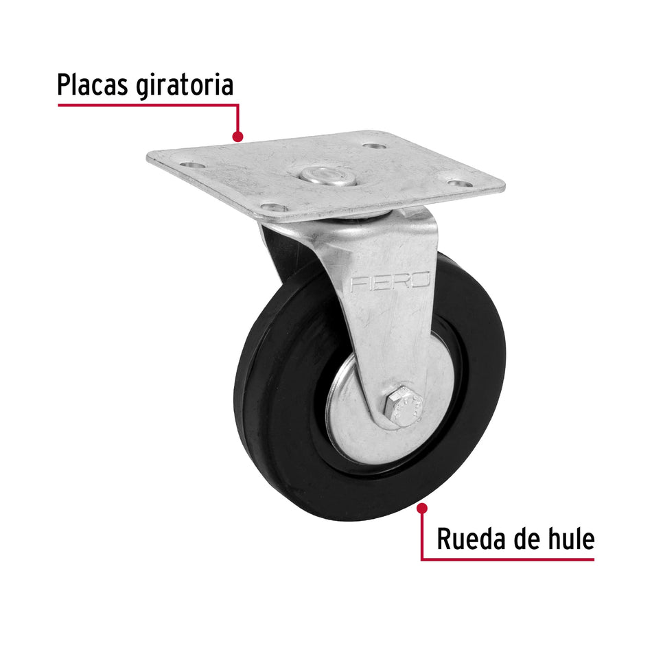 Rodaja hule 3', placa giratoria con balero, carga 110 kg Caja con 4, 48611