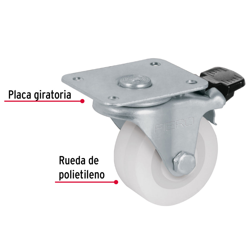 Rodaja de polietileno 2' placa giratoria, con freno, Fiero Caja con 6, 48633