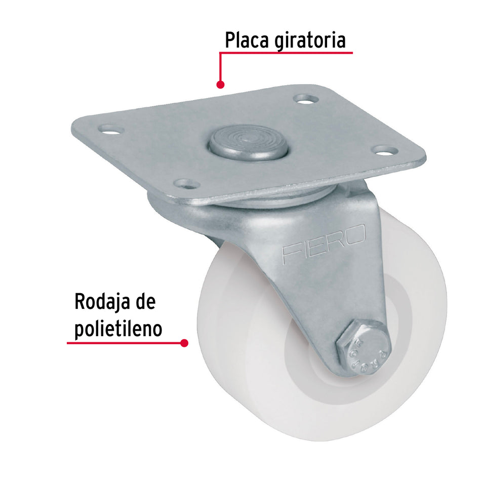 Rodaja de polietileno 2' placa giratoria, con buje, Fiero Caja con 6, 48624