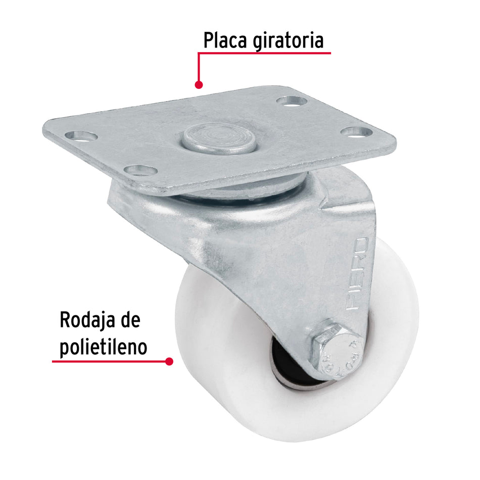 Rodaja de polietileno 2' placa giratoria, con balero, Fiero Caja con 6, 48625