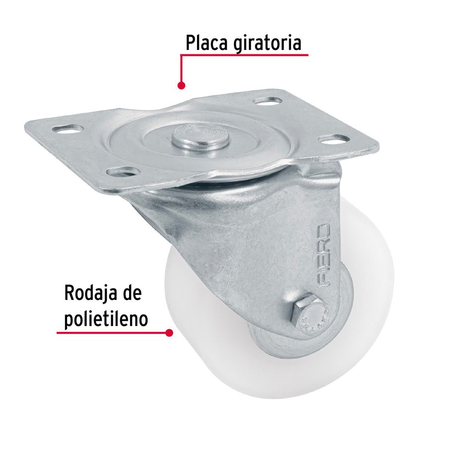 Rodaja de polietileno 3' placa giratoria, con balero, Fiero Caja con 4, 48629