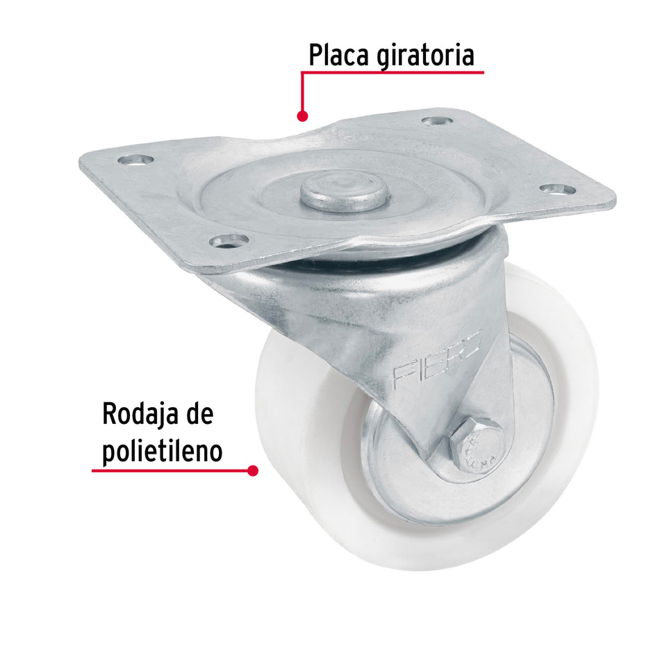 Rodaja de polietileno 4' placa giratoria, con balero, Fiero Caja con 4, 48631