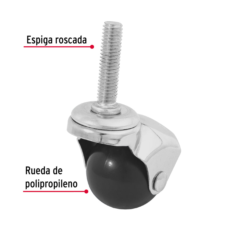 Rodaja esférica, 40 mm con espiga, Fiero Caja con 6, 44395