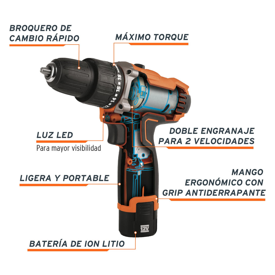 Rotomartillo compacto inal. 3/8', 12V, TRUPER PRO, 12793
