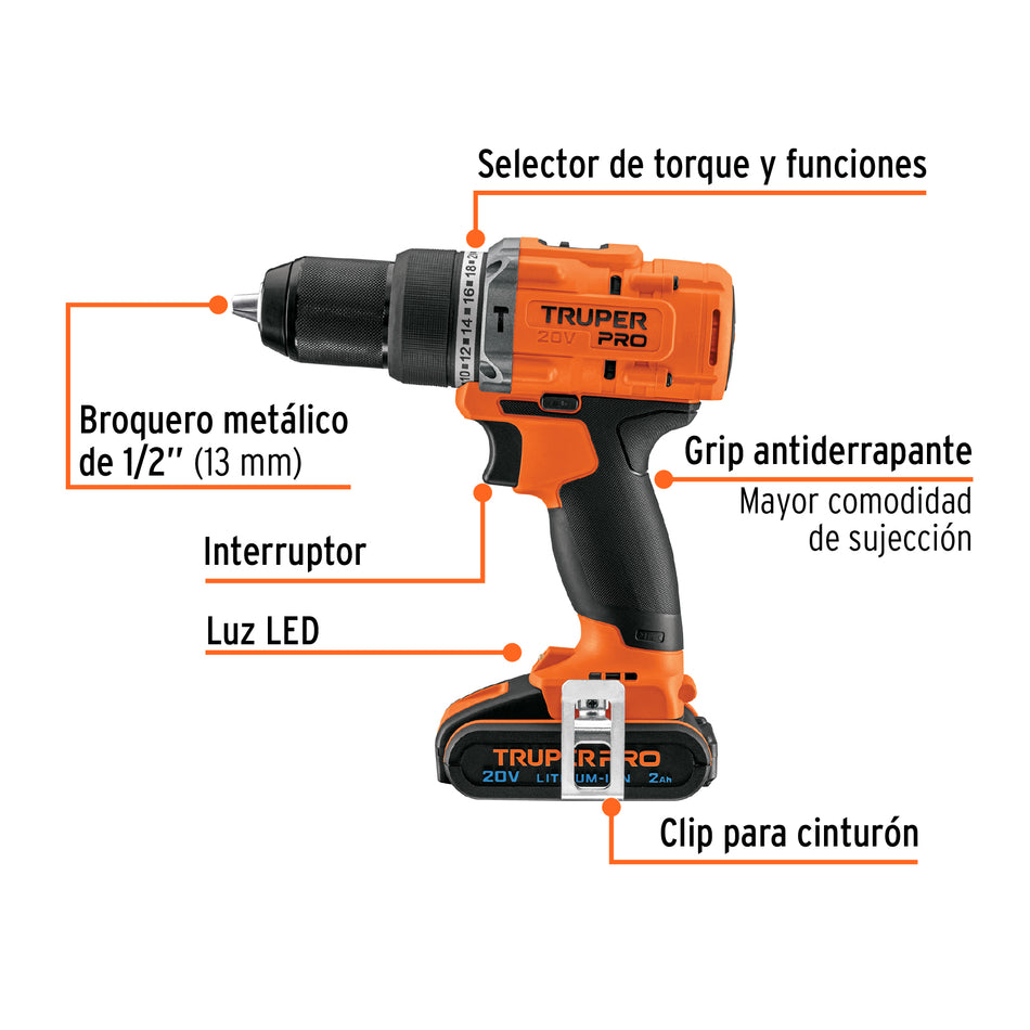 Rotomartillo 1/2', 20V, 1 batería 2Ah, PRO, 103247