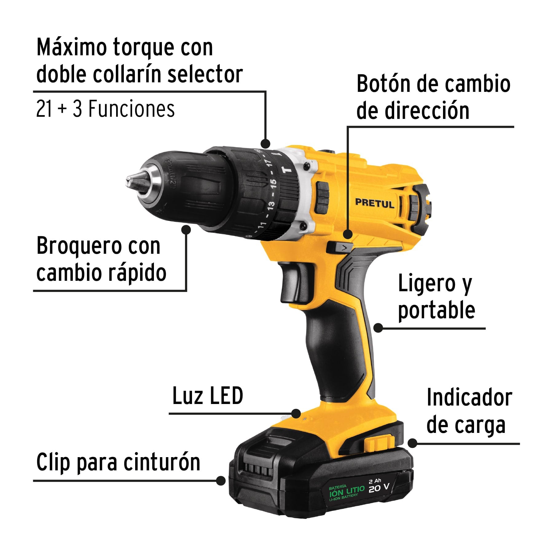 Kit rotomartillo inalámbrico 1/2' 20V y 32 accesorios PRETUL, 29000