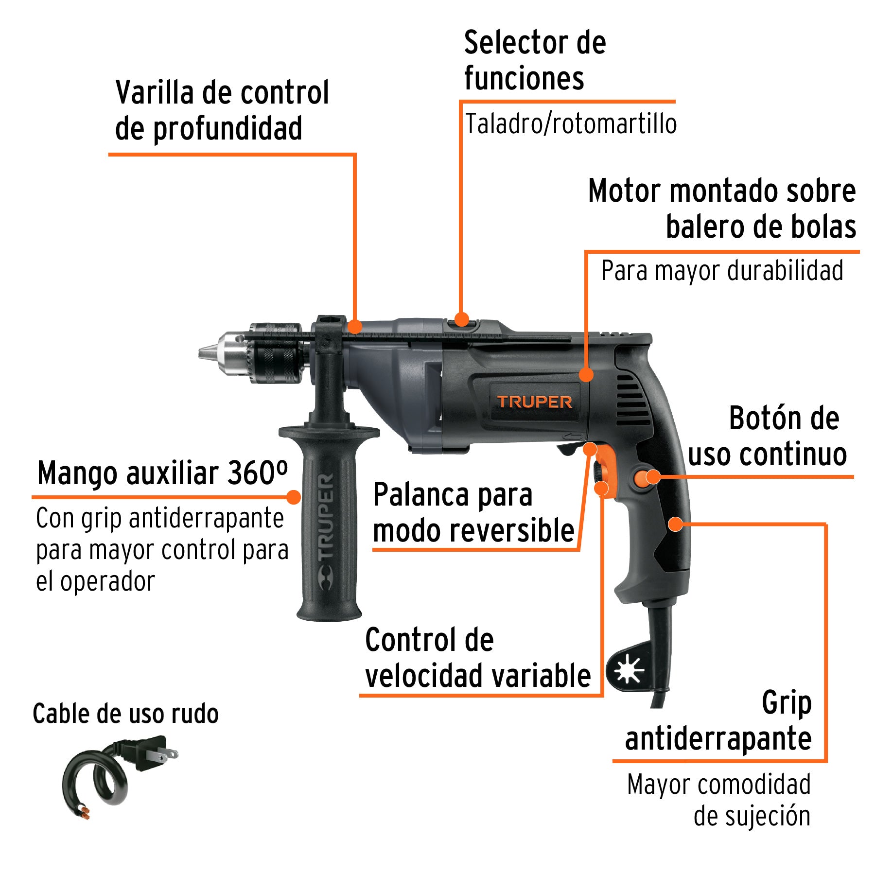 Rotomartillo 1/2', 800W, TRUPER INDUSTRIAL, 15683