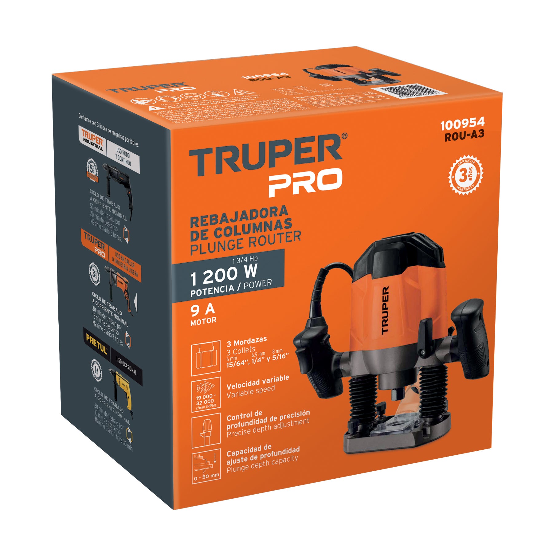 Router 1,200W, 1-3/4 HP, TRUPER PRO, 100954