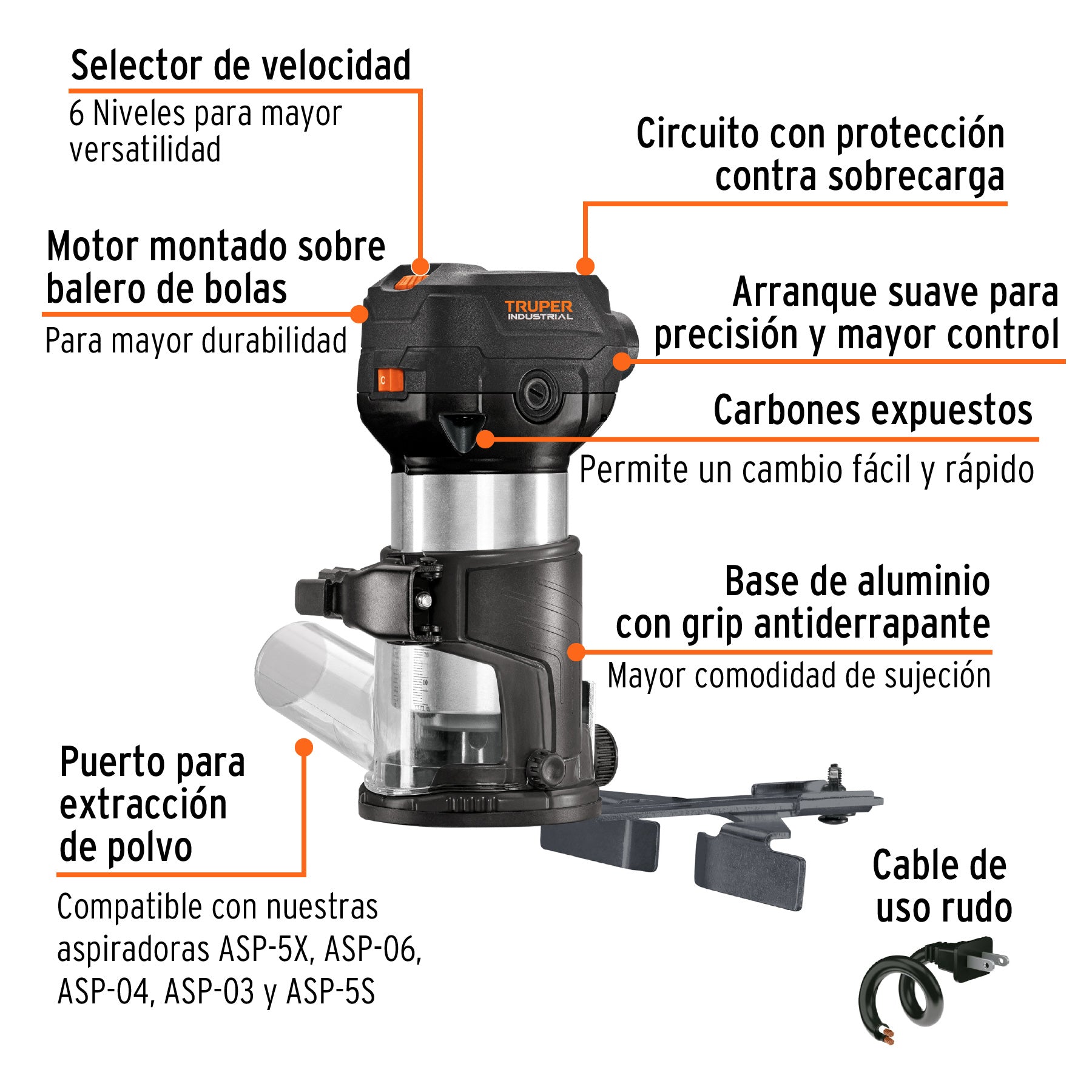 Router compacto 710W, 3/4 HP,TRUPER INDUSTRIAL, 102315