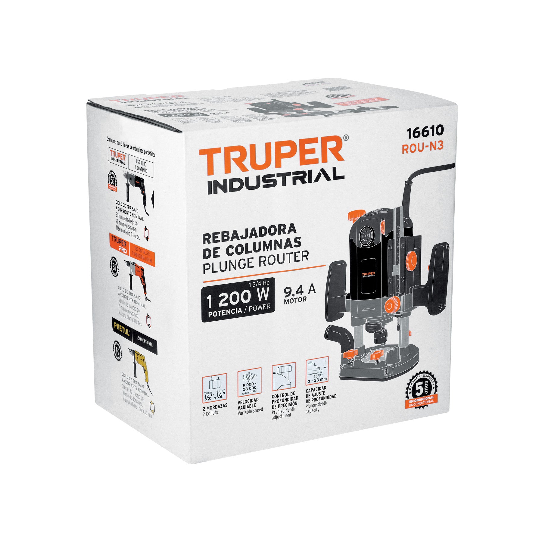 Router 1,200W, 1-3/4 HP, TRUPER INDUSTRIAL, 16610