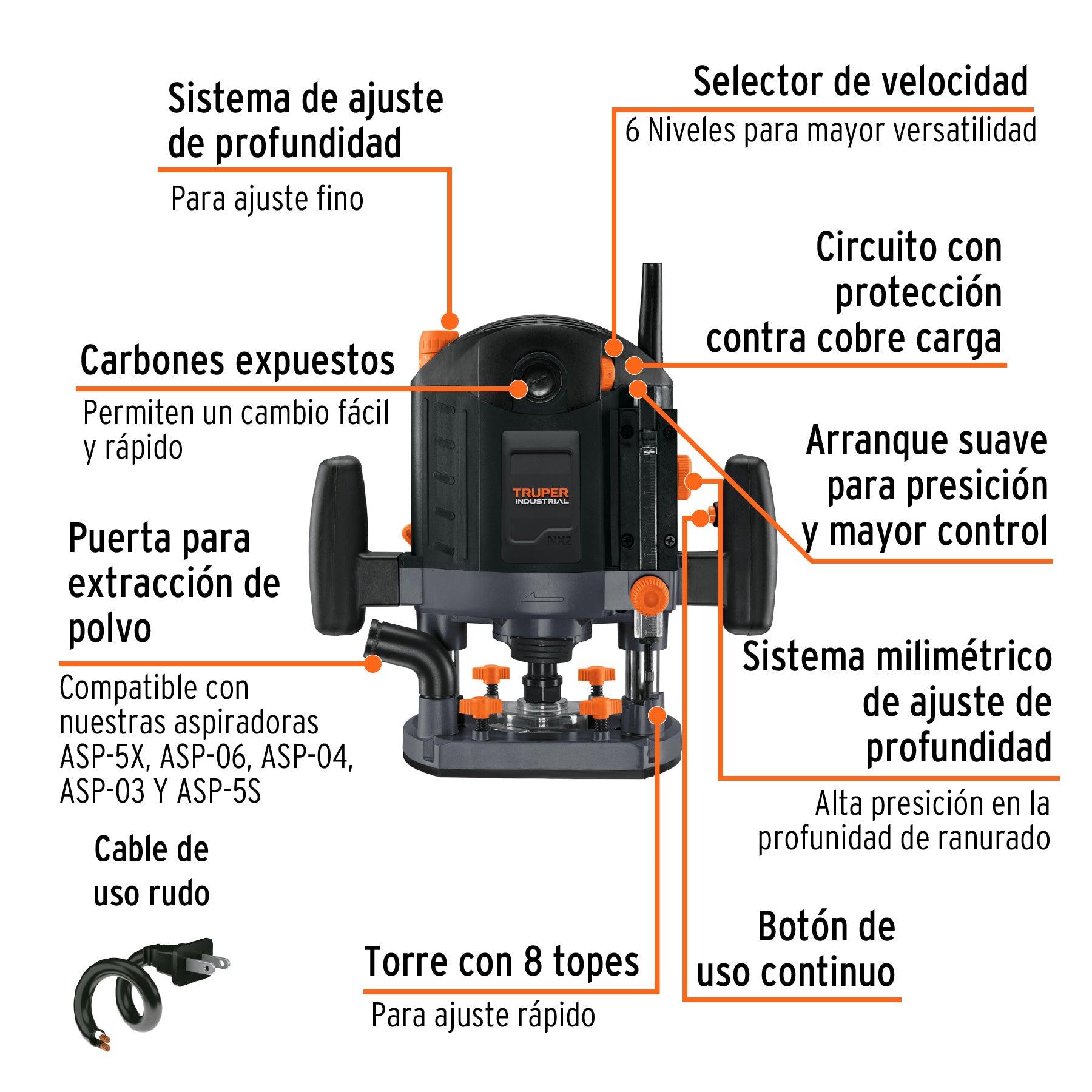 Router 1,800W, 2-1/2 HP, TRUPER INDUSTRIAL, 16611