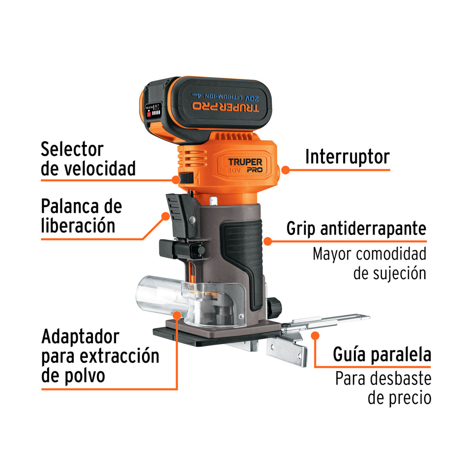 Router 1/4', 1 batería 4Ah, PRO, 102865
