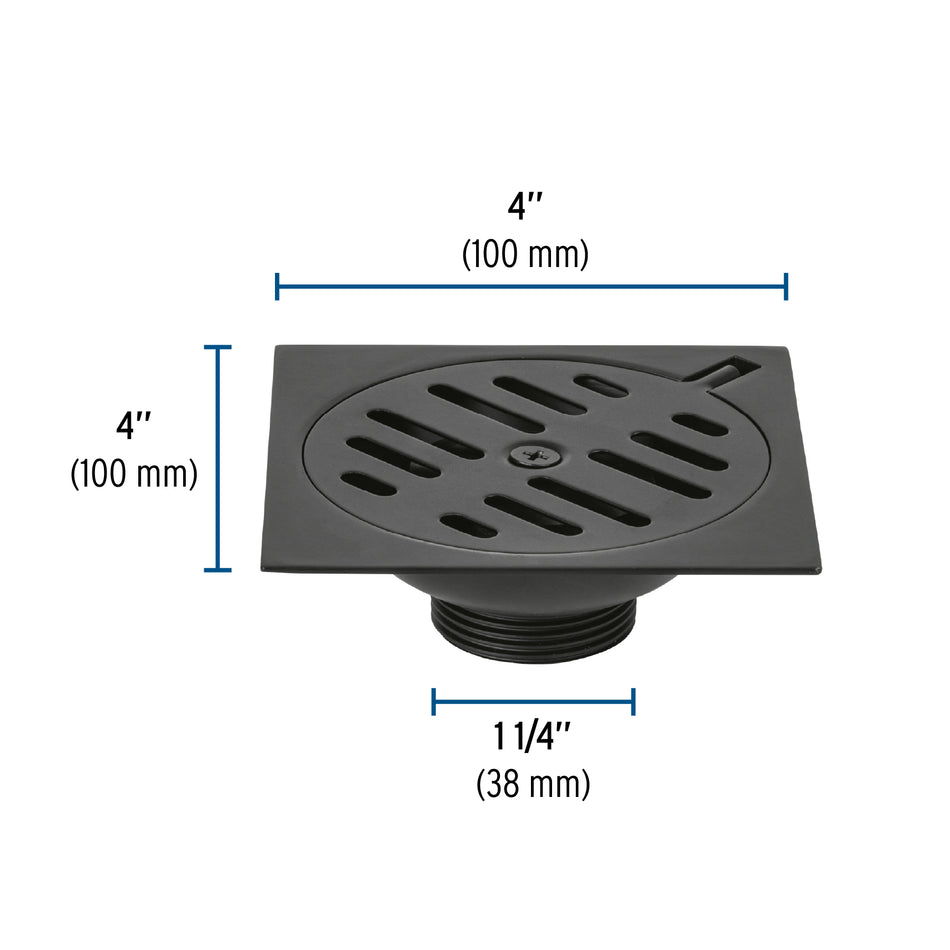 Resumidero cuadrado 4'x4', metálico, negro, Foset Basic Caja con 4, 49538
