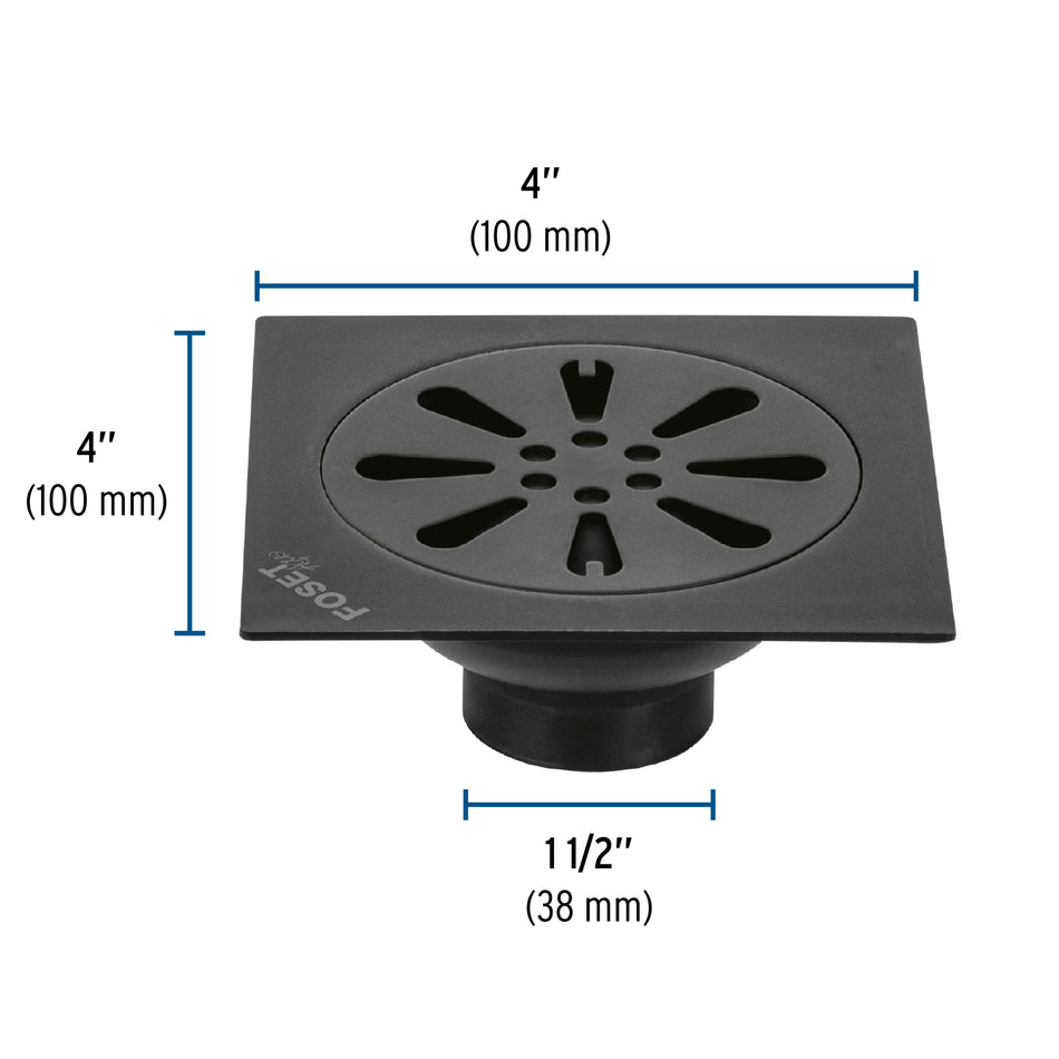 Resumidero cuadrado 4'x 4', acero inoxidable, negro, gota Caja con 4, 45473