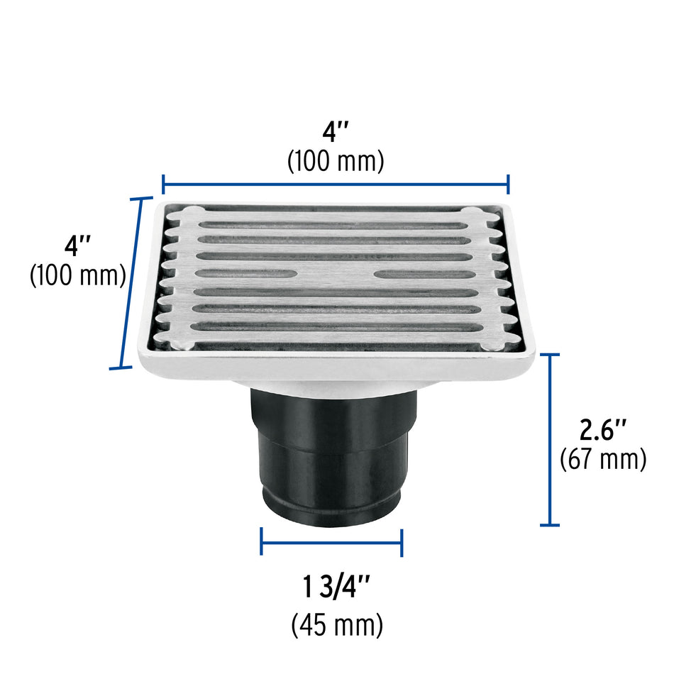 Resumidero cuadrado de acero inoxidable 4' x 4', Foset Caja con 4, 49428