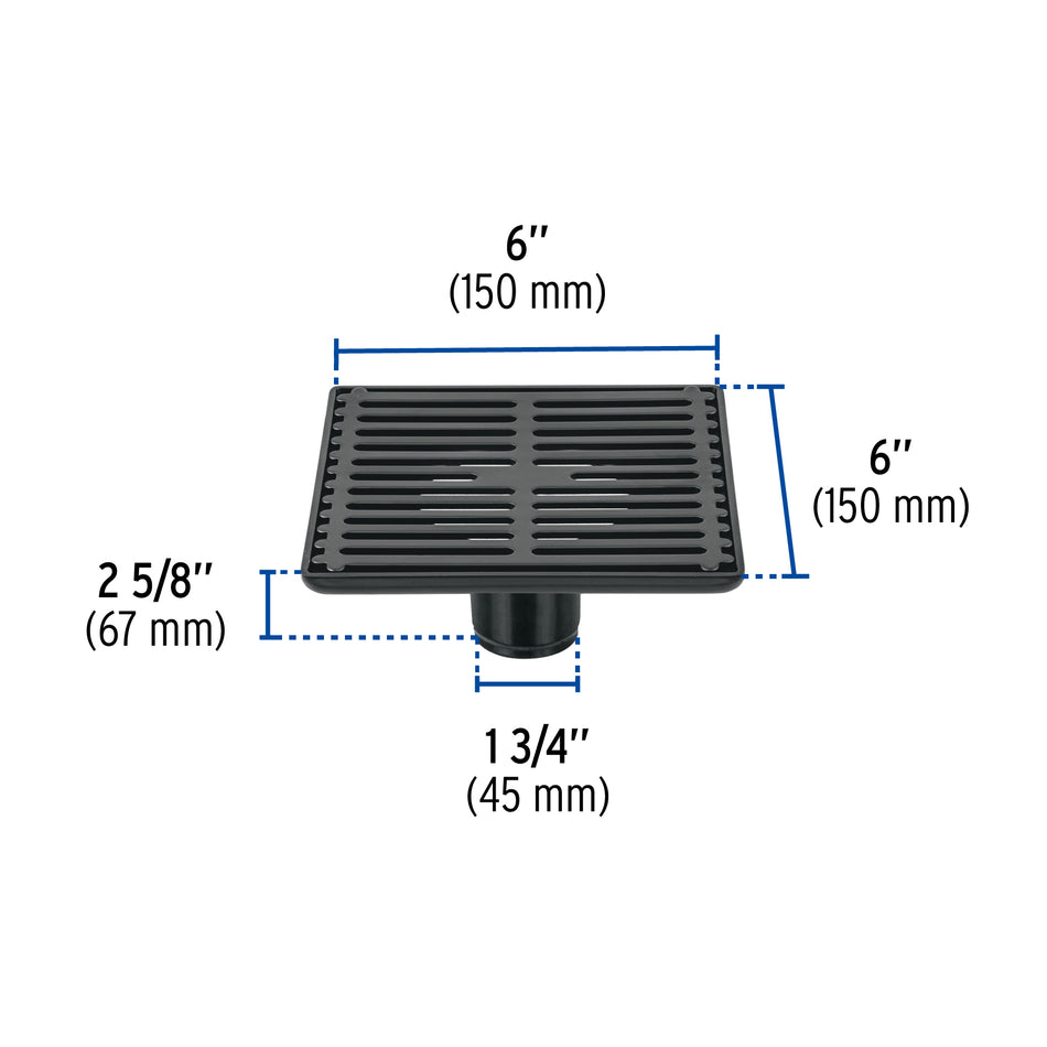 Resumidero cuadrado 6'x 6', acero inoxidable, negro, Aqua Caja con 4, 46689
