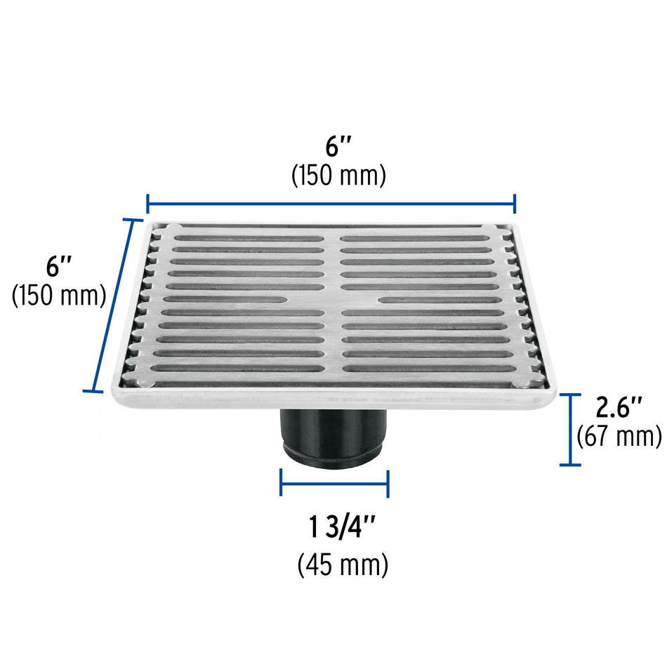 Resumidero cuadrado de acero inoxidable 6' x 6', Foset Caja con 4, 46048