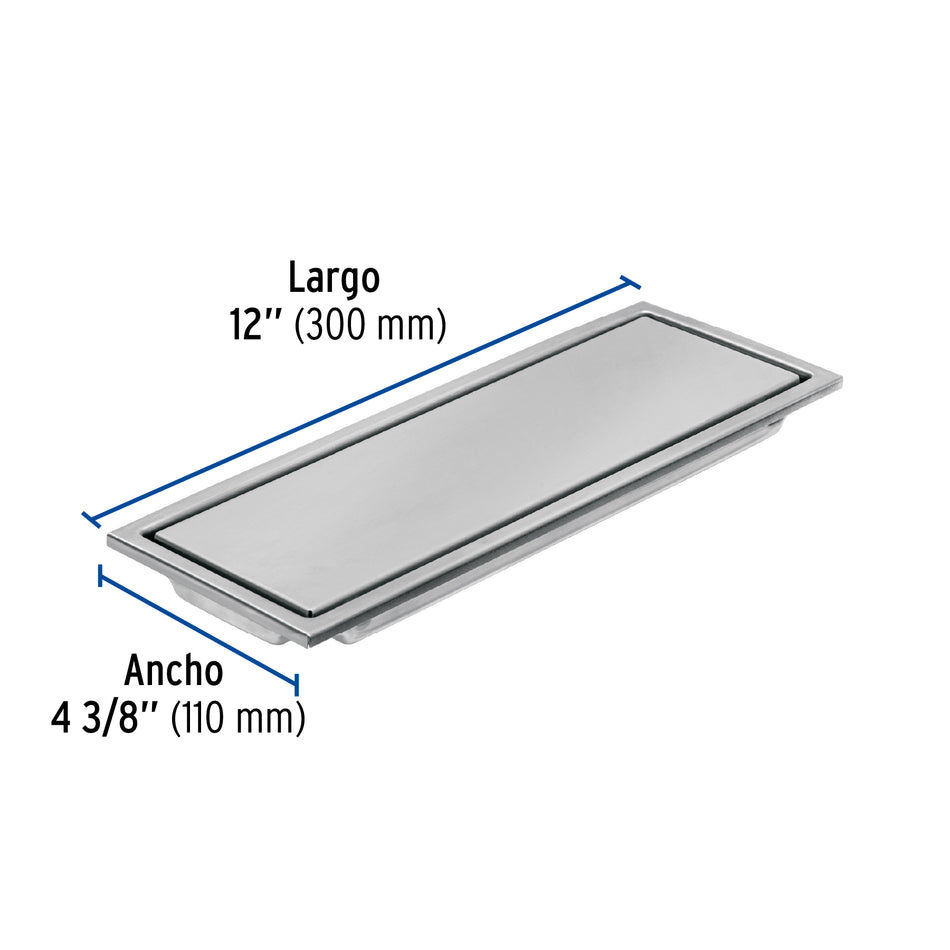 Resumidero largo reversible de 12', acero inox, Aqua Caja con 2, 46544
