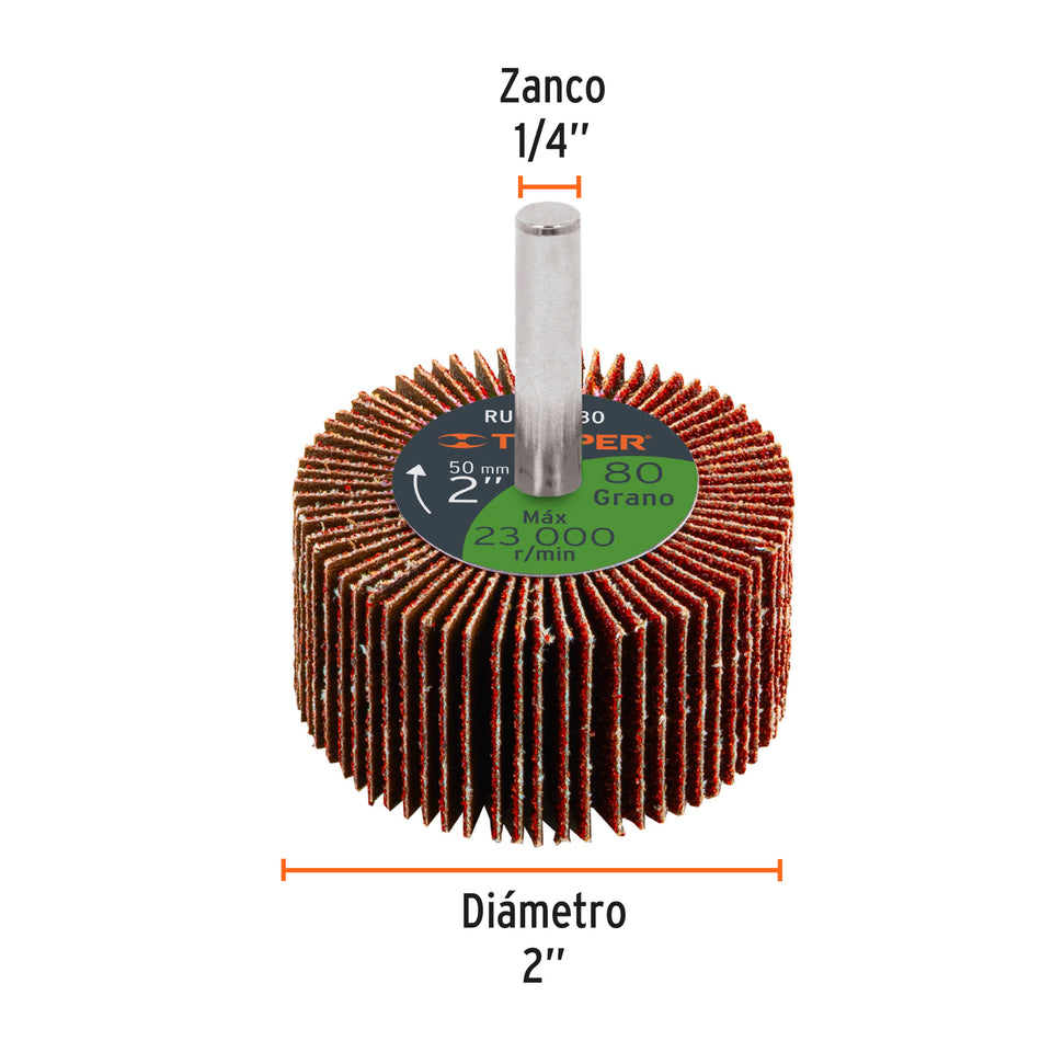 Rueda flap de 2', grano 80, Truper Caja con 6, 13038