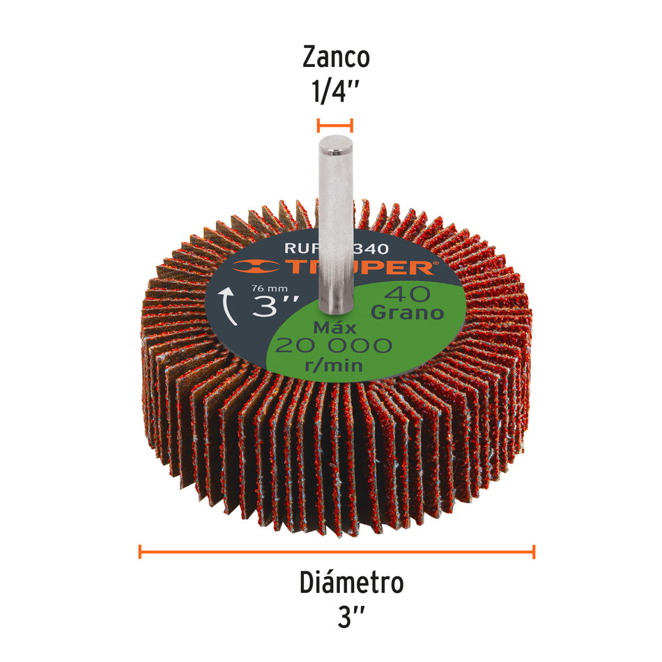 Rueda flap de 3', grano 40, Truper Caja con 3, 13040