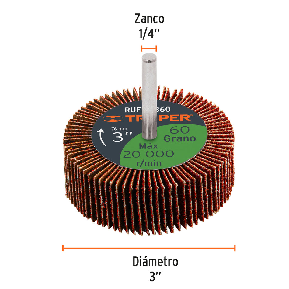 Rueda flap de 3', grano 60, Truper Caja con 3, 13041