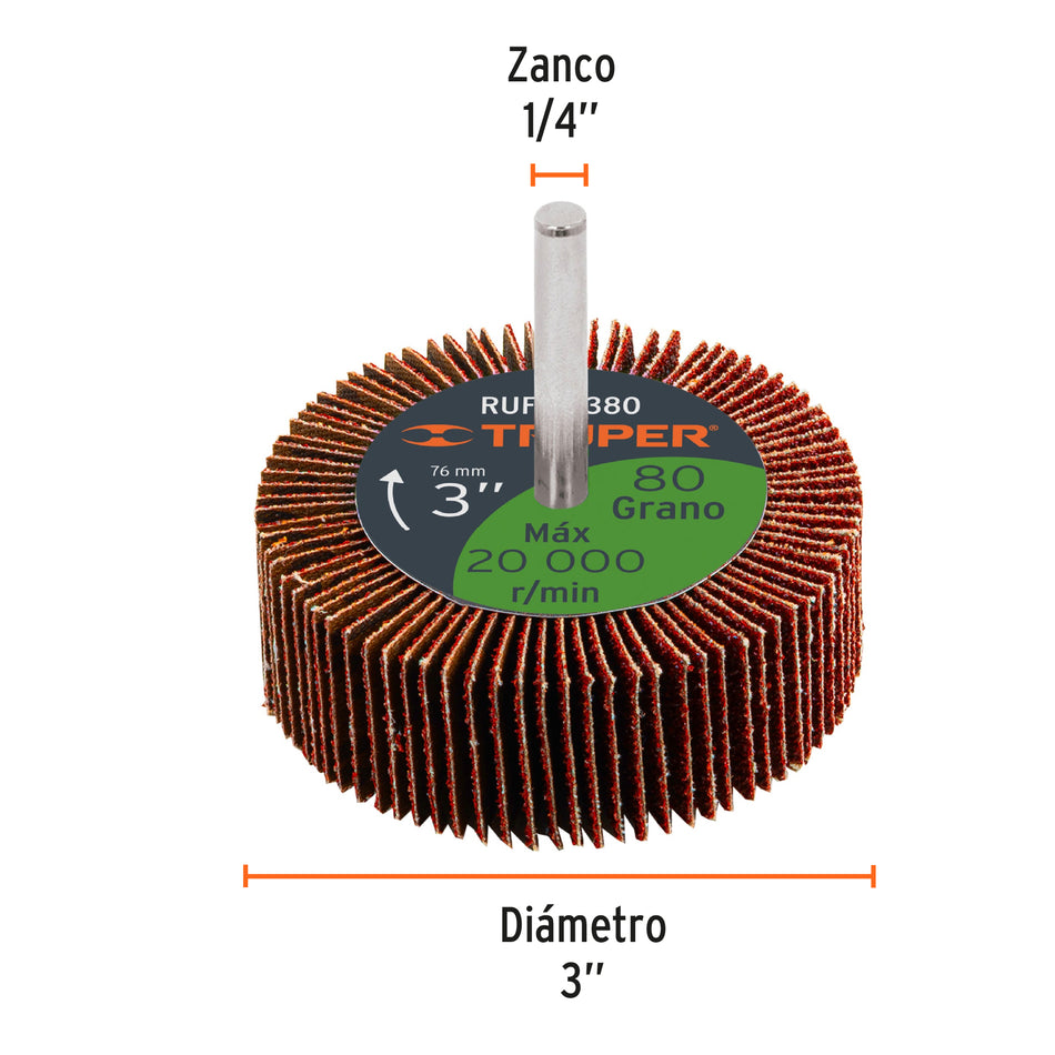 Rueda flap de 3', grano 80, Truper Caja con 3, 13042