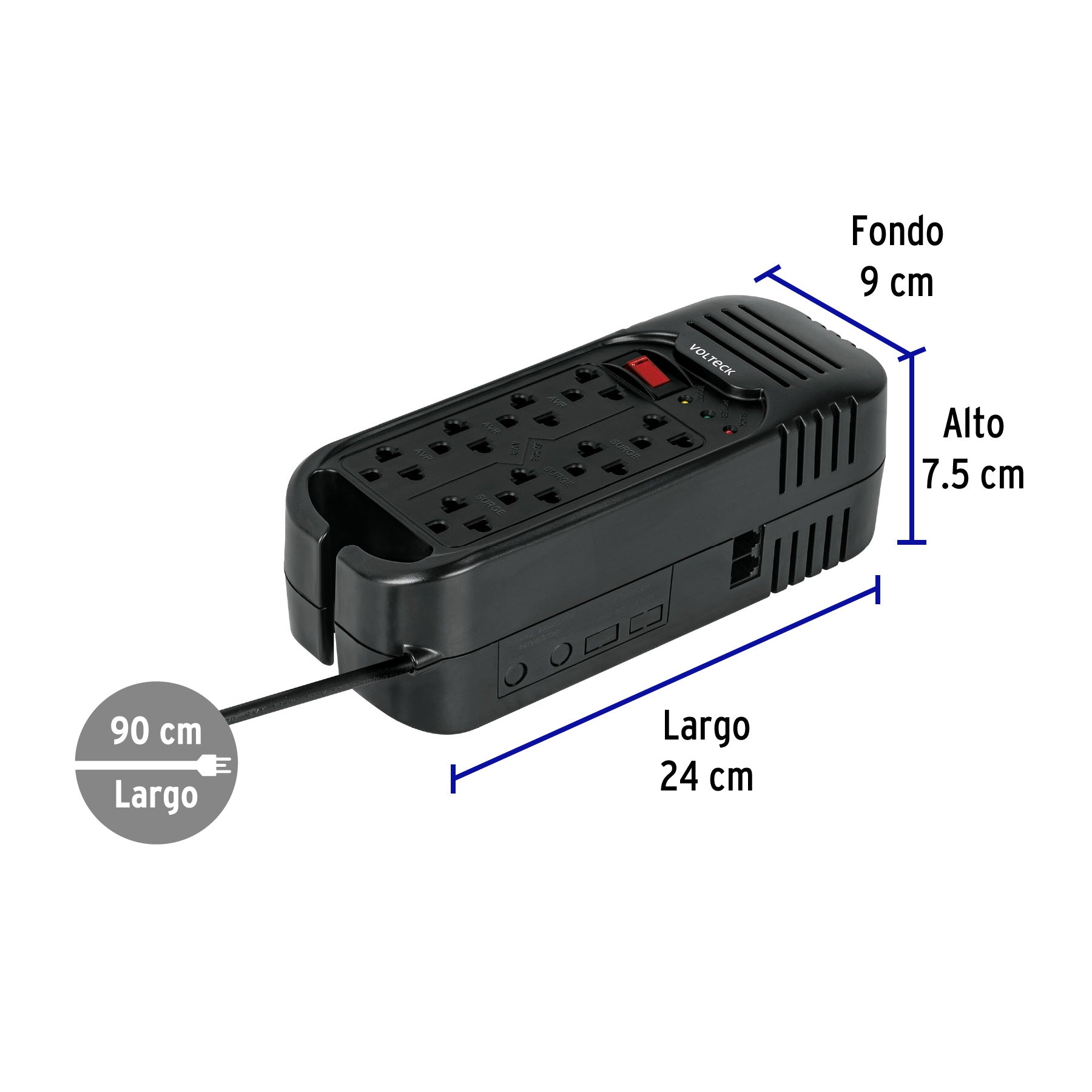 Regulador de voltaje de 1600 VA / 800 W 8 contactos, Volteck, 45574