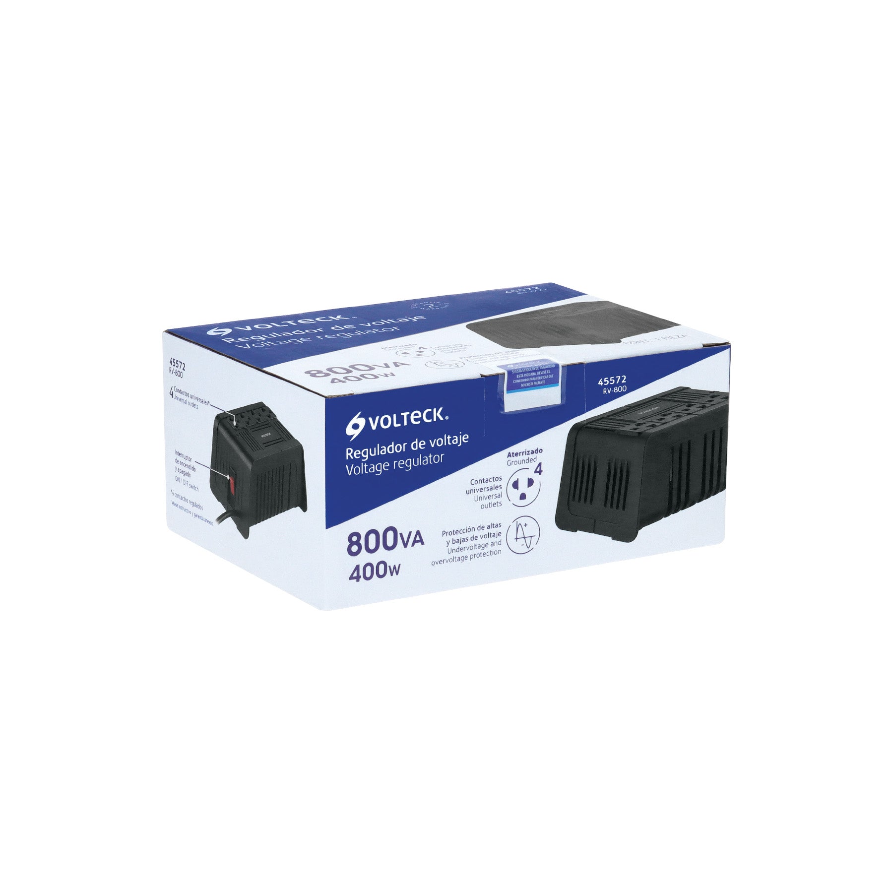 Regulador de voltaje de 800 VA / 400 W 4 contactos, Volteck, 45572