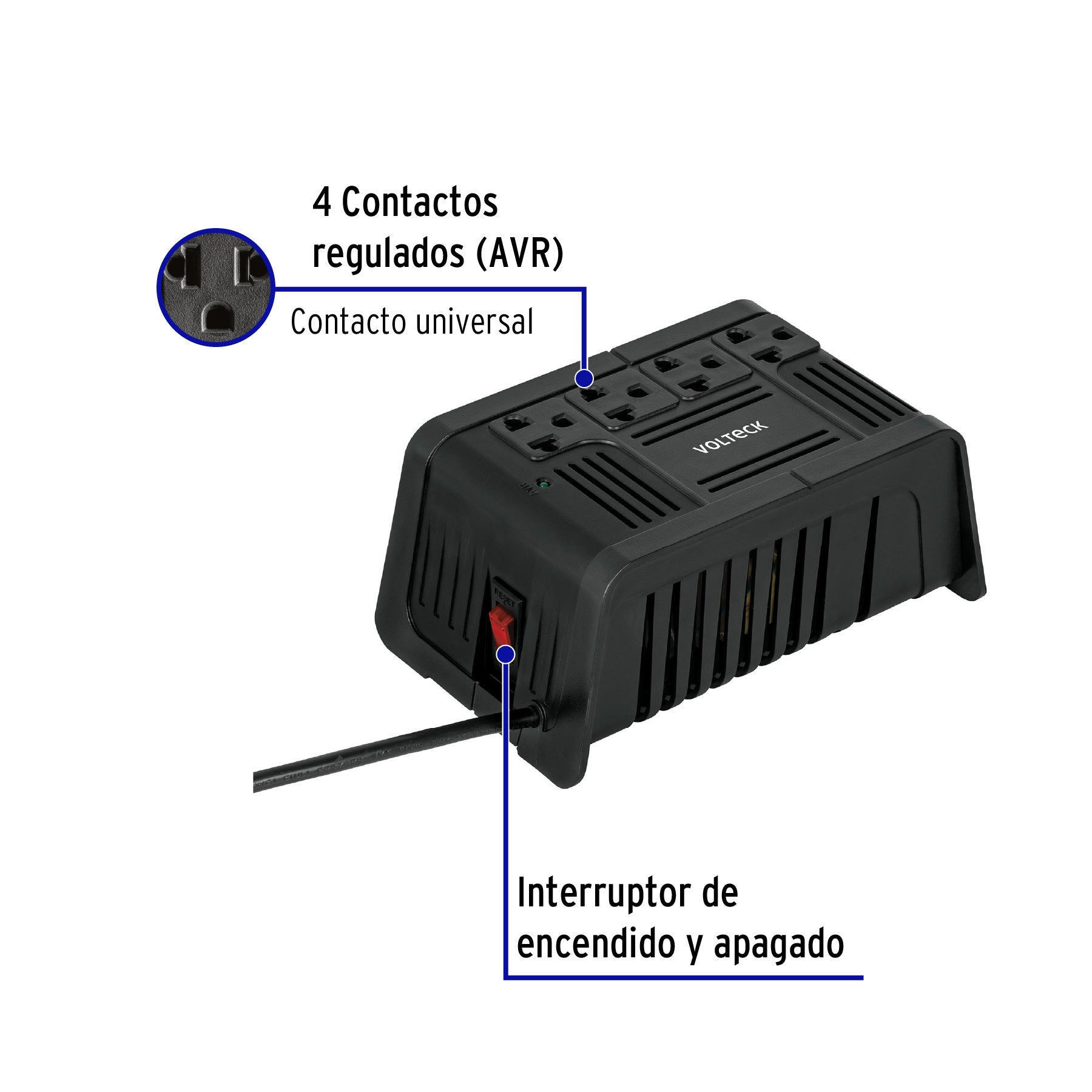 Regulador de voltaje de 800 VA / 400 W 4 contactos, Volteck, 45572