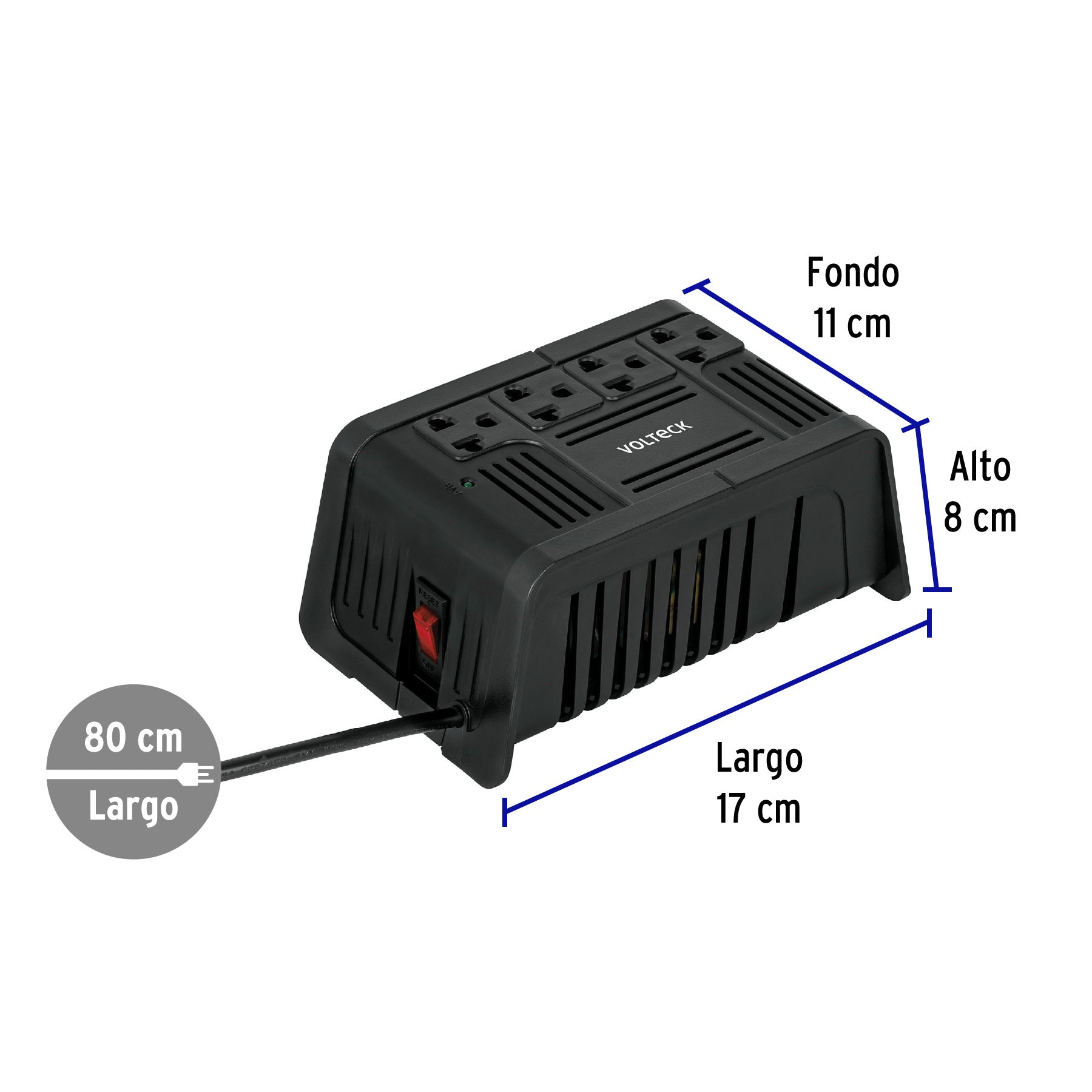 Regulador de voltaje de 800 VA / 400 W 4 contactos, Volteck, 45572