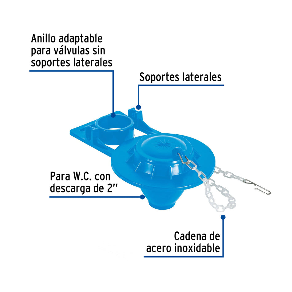 Sapo 2' para WC, PVC, azul, cadena plástica, Foset Caja con 12, 49346